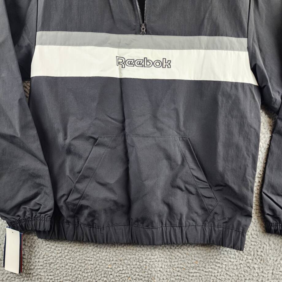Reebok Retro Colorblocked Quarter-Zip Popover Men's M Black/White Long Sleeve