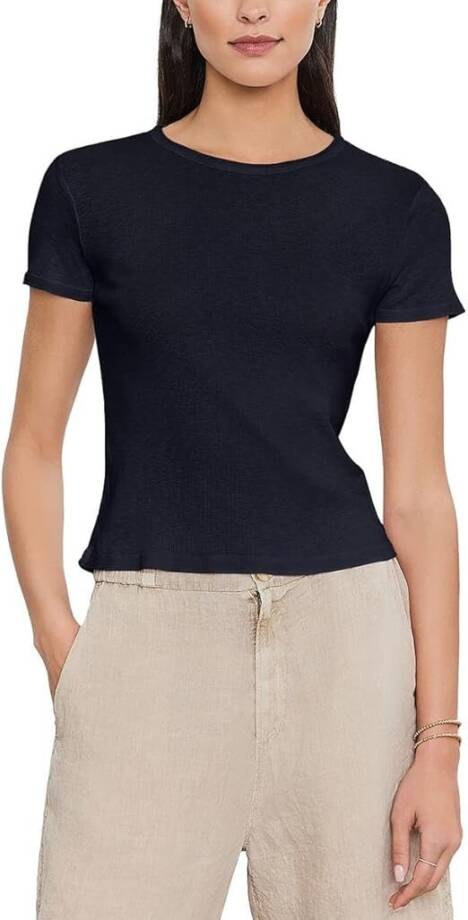 Velvet by Graham & Spencer Brenny Short Sleeved Rib Tee Women's L Crater Blue