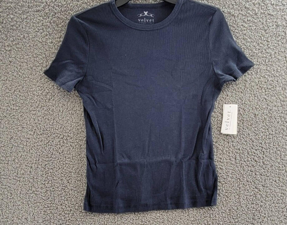 Velvet by Graham & Spencer Brenny Short Sleeved Rib Tee Women's L Crater Blue
