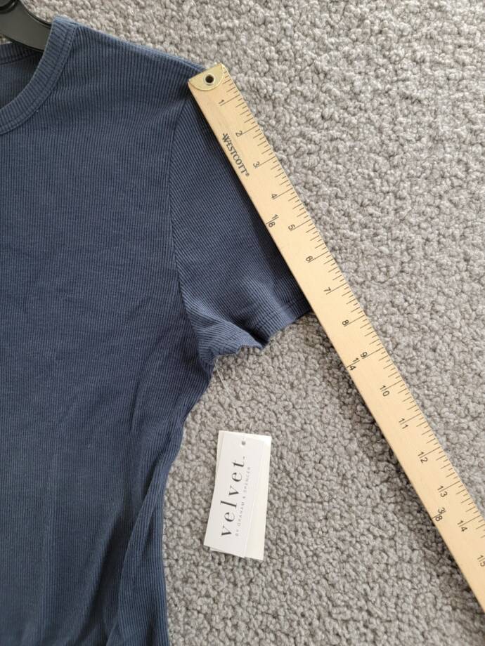 Velvet by Graham & Spencer Brenny Short Sleeved Rib Tee Women's L Crater Blue