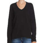 Wilt Shrunken Boyfriend Top Women's XS Black Ribbed V Neck Pullover Long Sleeves