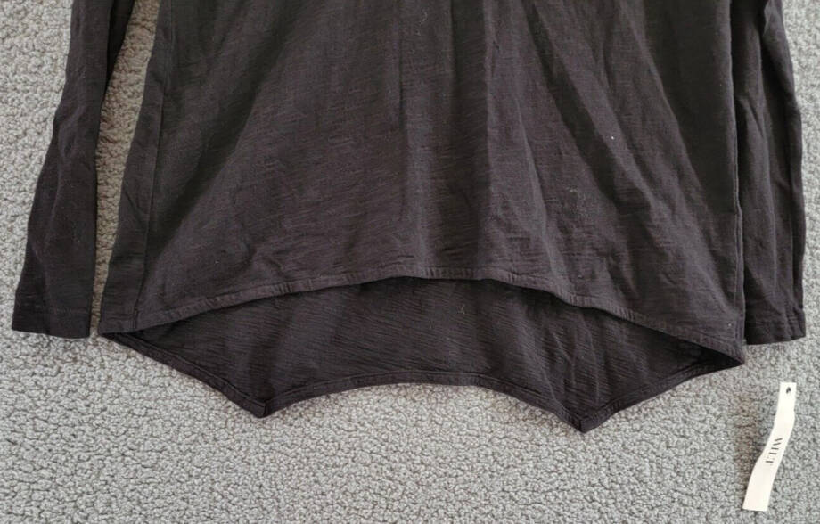 Wilt Shrunken Boyfriend Top Women's XS Black Ribbed V Neck Pullover Long Sleeves