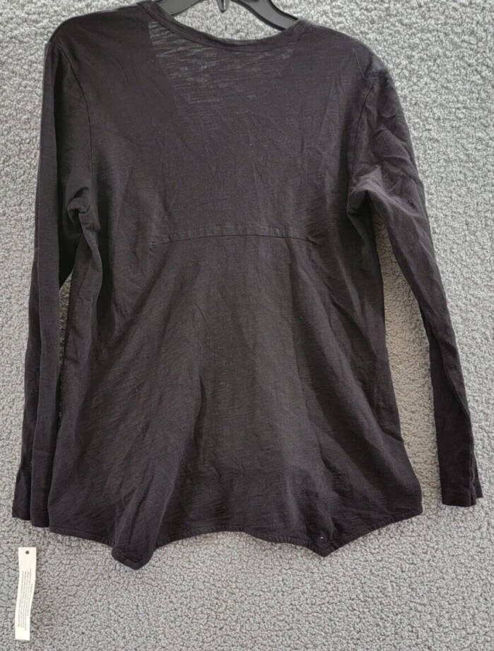 Wilt Shrunken Boyfriend Top Women's XS Black Ribbed V Neck Pullover Long Sleeves