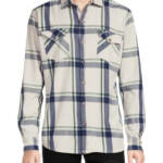 Original Paperbacks Vintage Wash Plaid Flannel Shirt Mens S Cream Blue Multi L/S