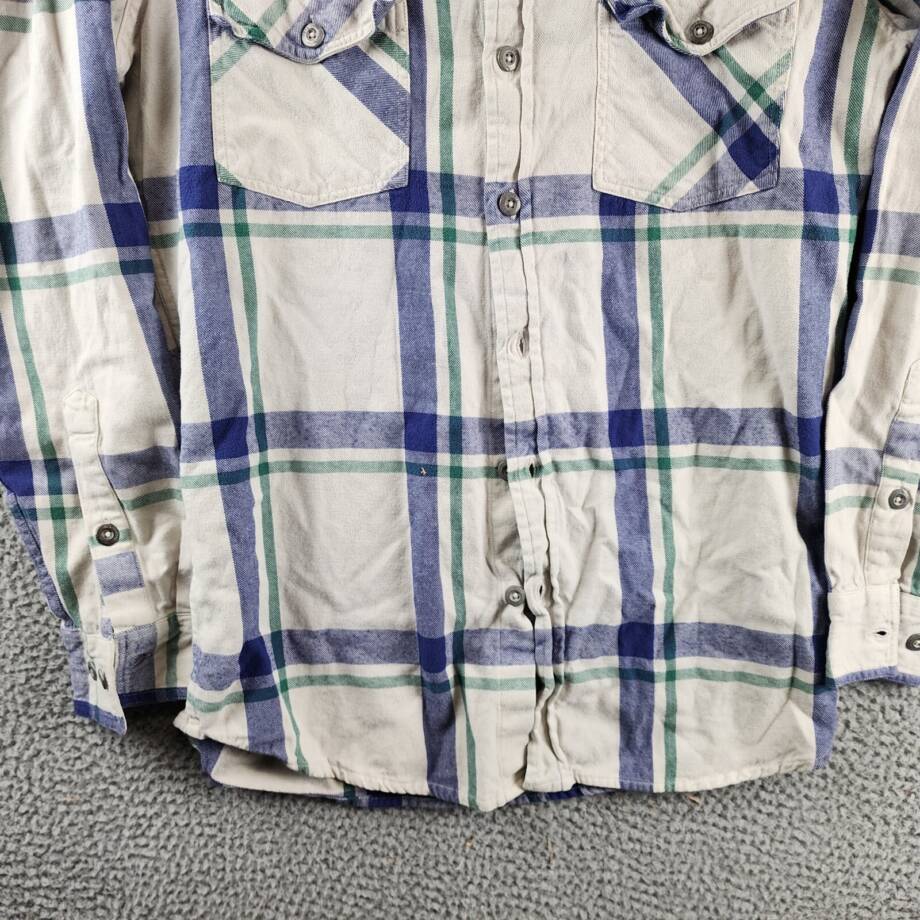 Original Paperbacks Vintage Wash Plaid Flannel Shirt Mens S Cream Blue Multi L/S