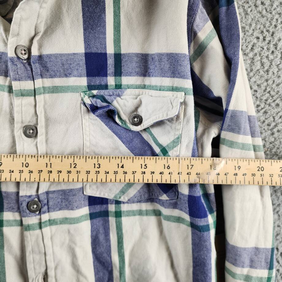 Original Paperbacks Vintage Wash Plaid Flannel Shirt Mens S Cream Blue Multi L/S