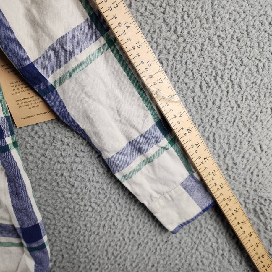 Original Paperbacks Vintage Wash Plaid Flannel Shirt Mens S Cream Blue Multi L/S