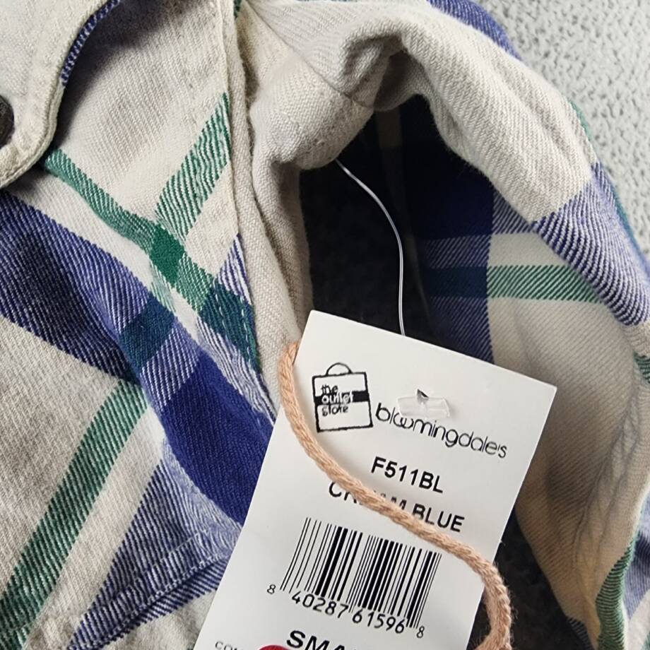 Original Paperbacks Vintage Wash Plaid Flannel Shirt Mens S Cream Blue Multi L/S