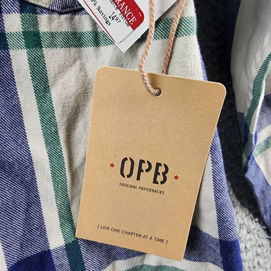 Original Paperbacks Vintage Wash Plaid Flannel Shirt Mens S Cream Blue Multi L/S
