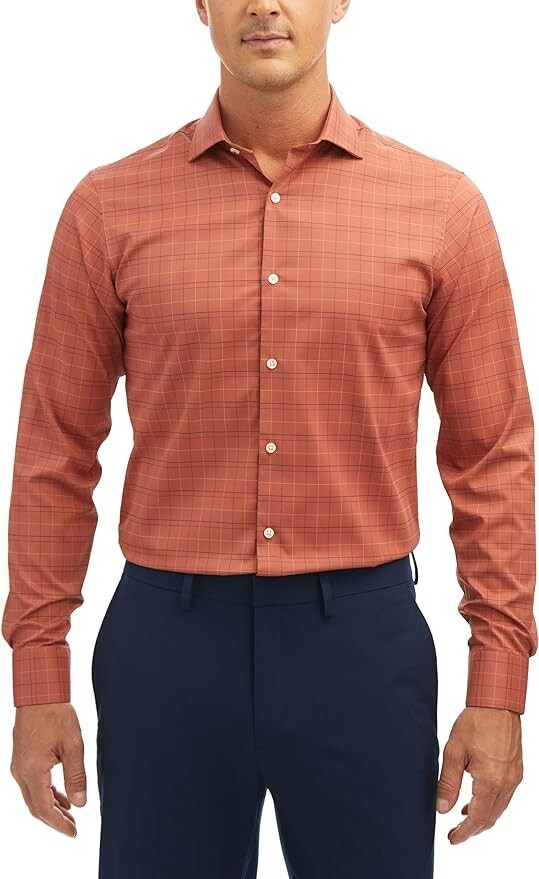 Perry Ellis Portfolio Slim Fit The Tech Dress Shirt Men's 16 32/33 Marsala L/S