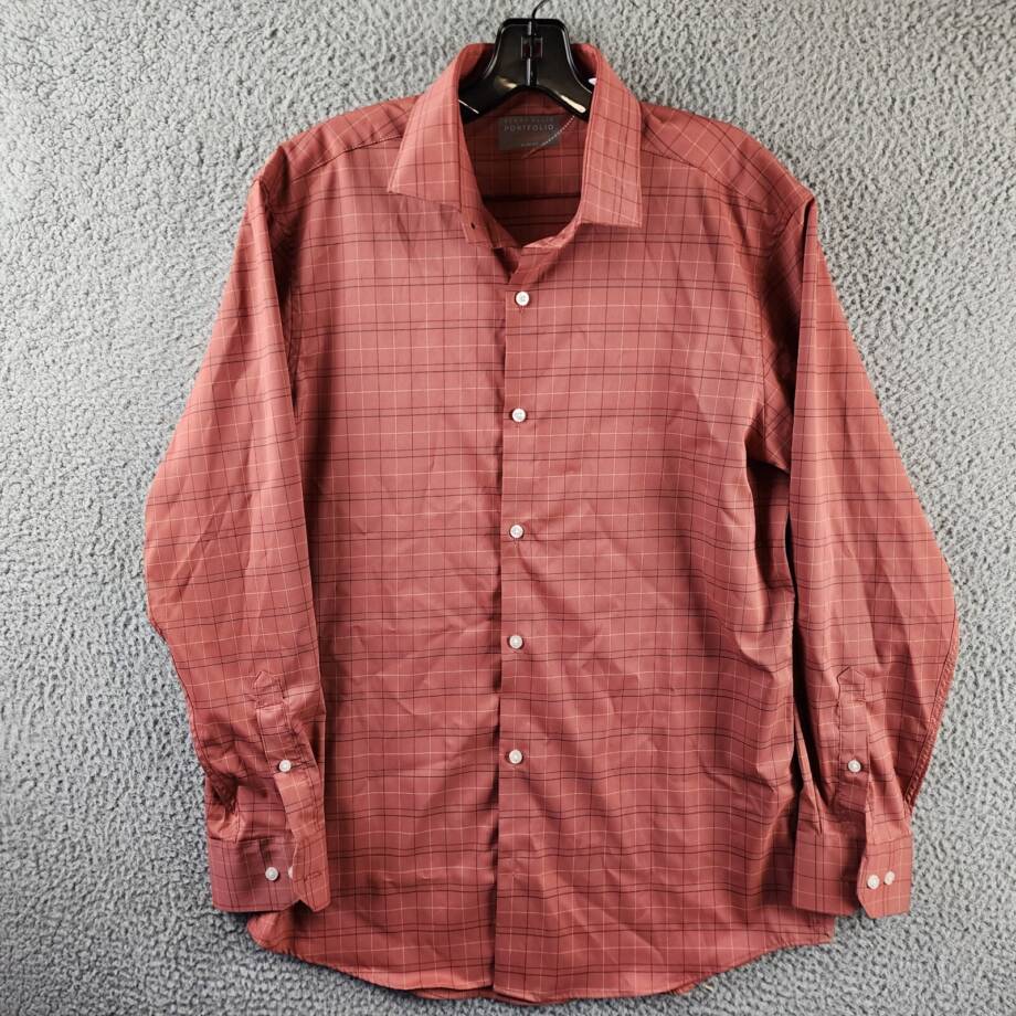 Perry Ellis Portfolio Slim Fit The Tech Dress Shirt Men's 16 32/33 Marsala L/S