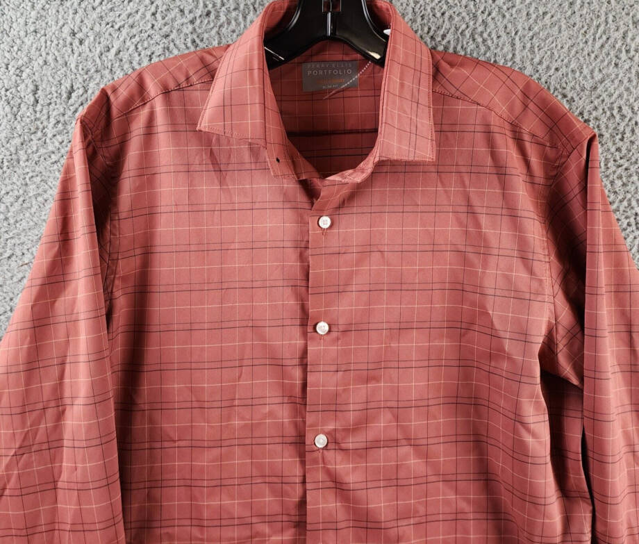 Perry Ellis Portfolio Slim Fit The Tech Dress Shirt Men's 16 32/33 Marsala L/S
