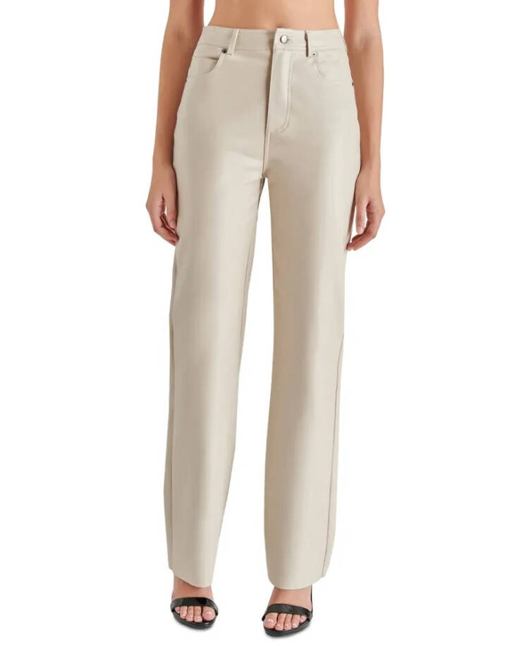 Steve Madden Loren High-Rise Faux-Leather Pants Women's 28 Bone Button Zipped