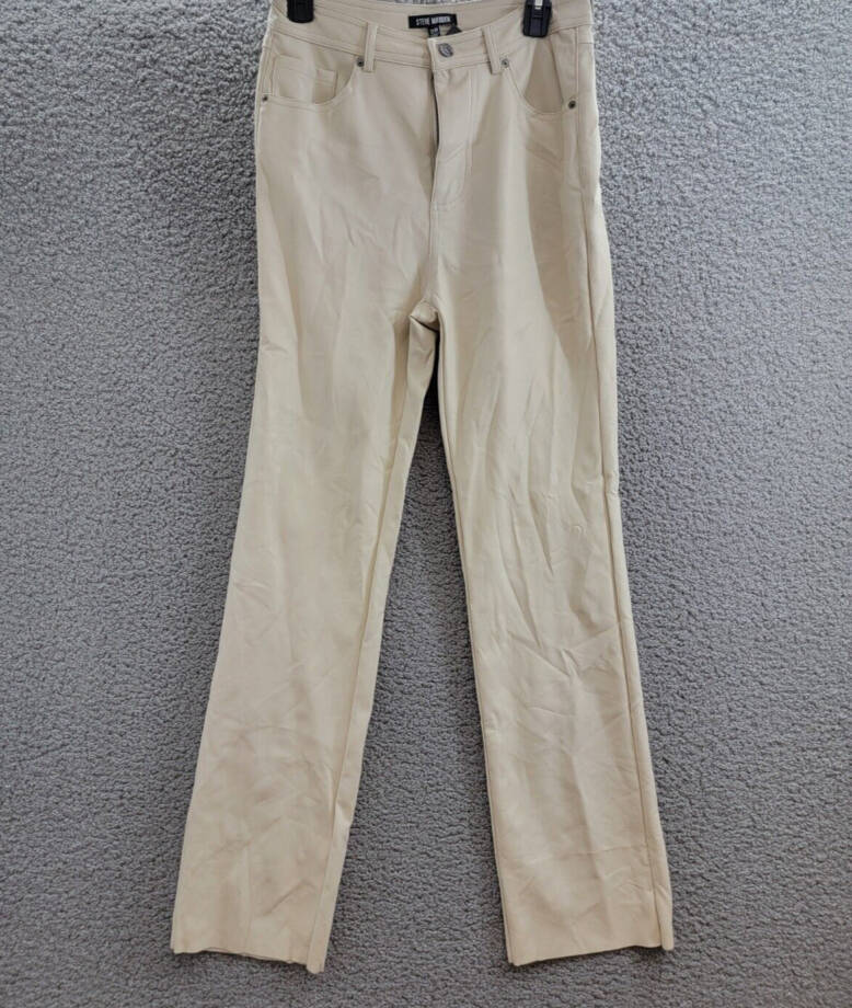Steve Madden Loren High-Rise Faux-Leather Pants Women's 28 Bone Button Zipped