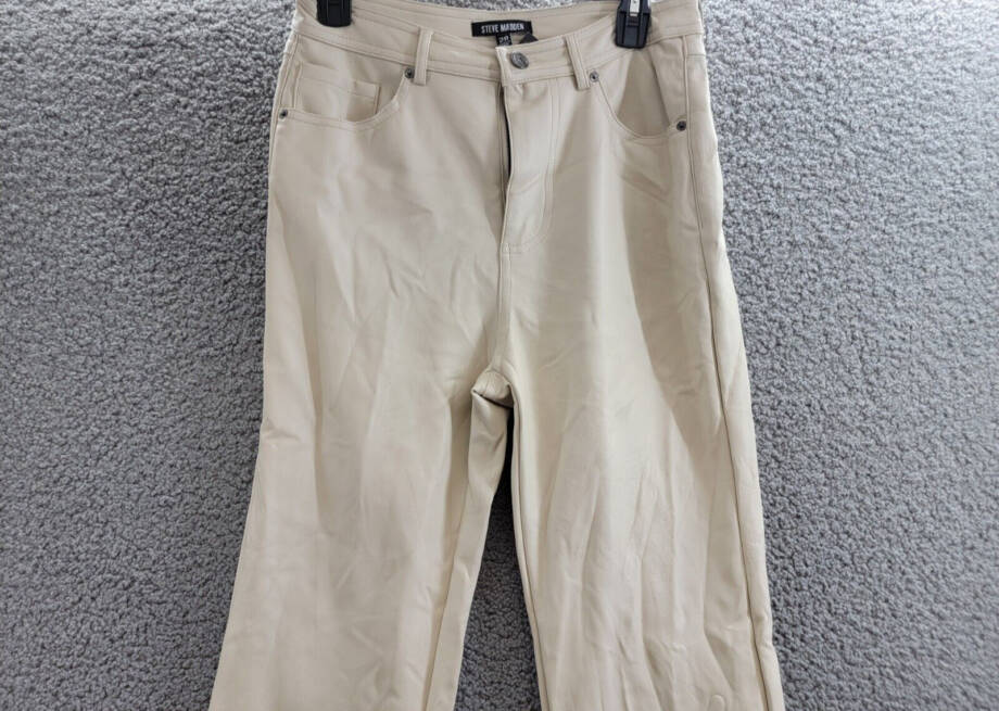Steve Madden Loren High-Rise Faux-Leather Pants Women's 28 Bone Button Zipped
