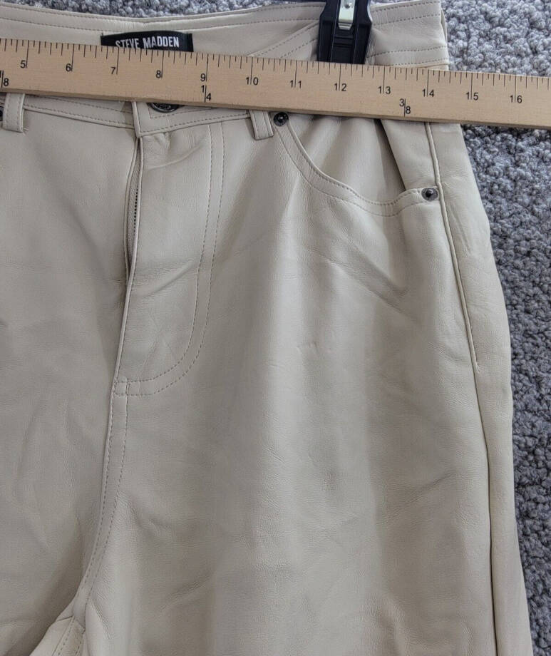 Steve Madden Loren High-Rise Faux-Leather Pants Women's 28 Bone Button Zipped