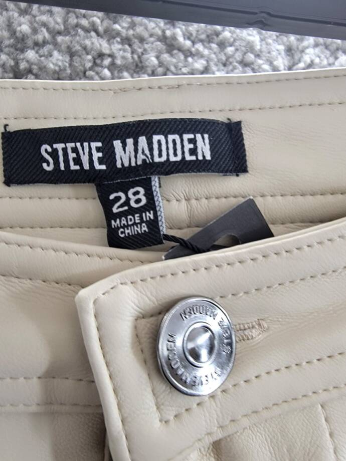Steve Madden Loren High-Rise Faux-Leather Pants Women's 28 Bone Button Zipped