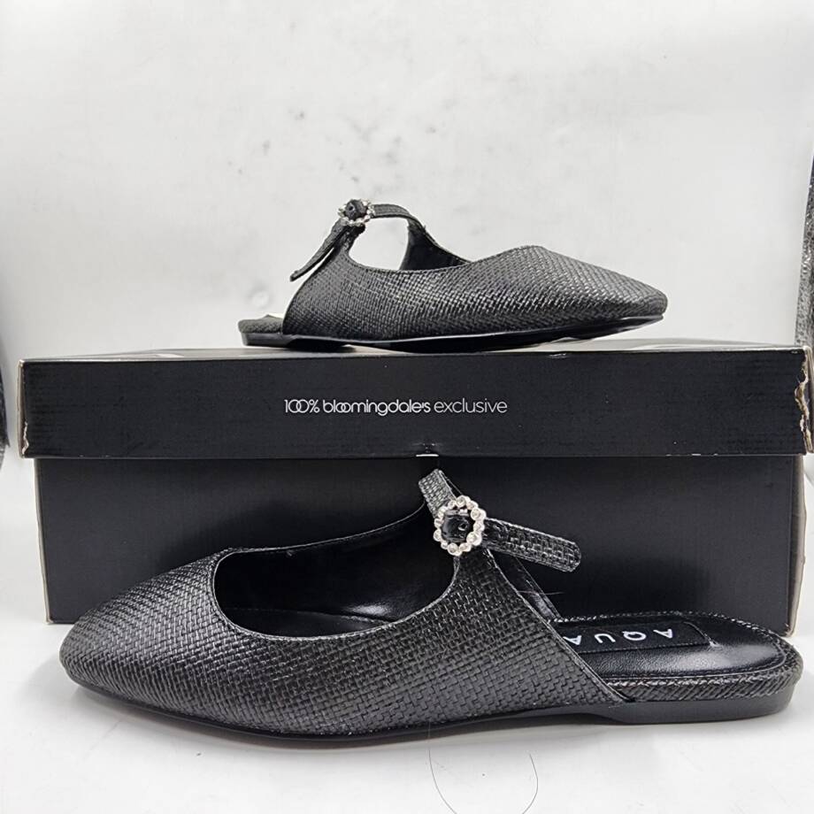 Aqua Gigii Pointed Square Toe Slip On Buckled Flats Women's 6M Black Solid