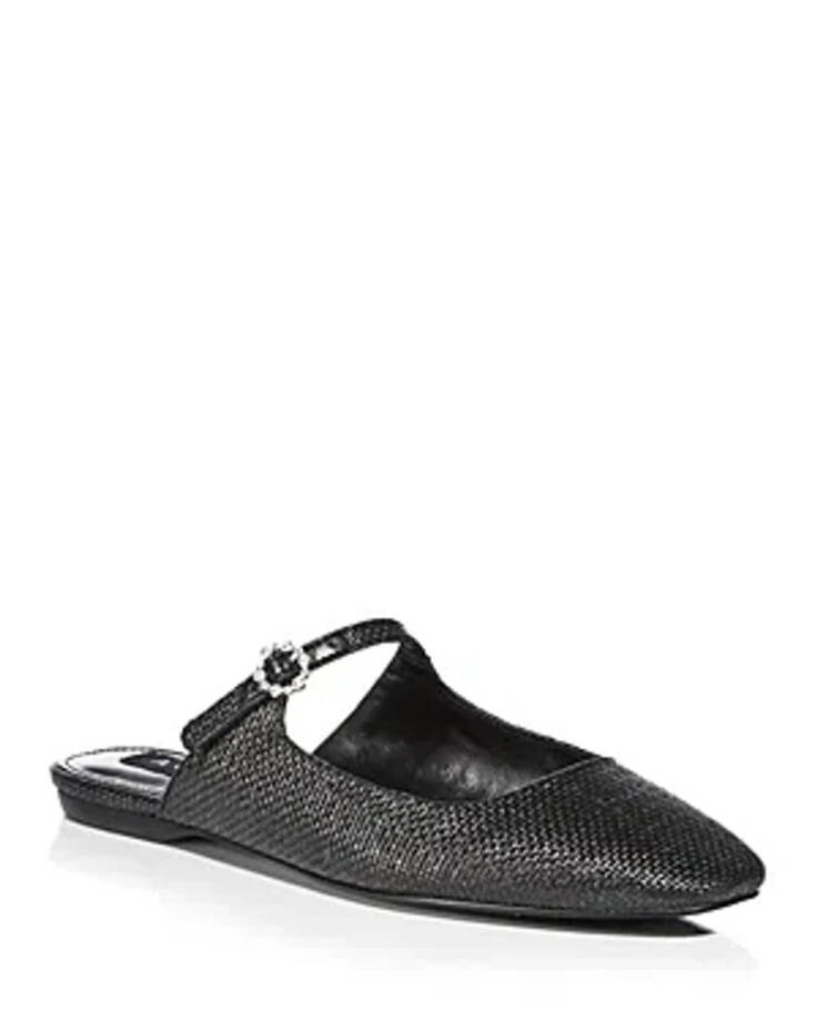 Aqua Gigii Pointed Square Toe Slip On Buckled Flats Women's 6M Black Solid