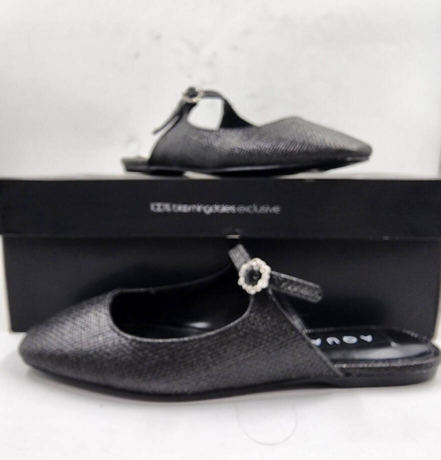 Aqua Gigii Pointed Square Toe Slip On Buckled Flats Women's 6M Black Solid