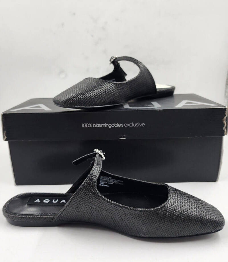 Aqua Gigii Pointed Square Toe Slip On Buckled Flats Women's 6M Black Solid