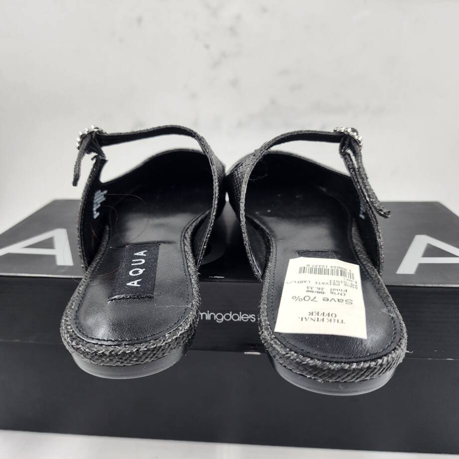 Aqua Gigii Pointed Square Toe Slip On Buckled Flats Women's 6M Black Solid