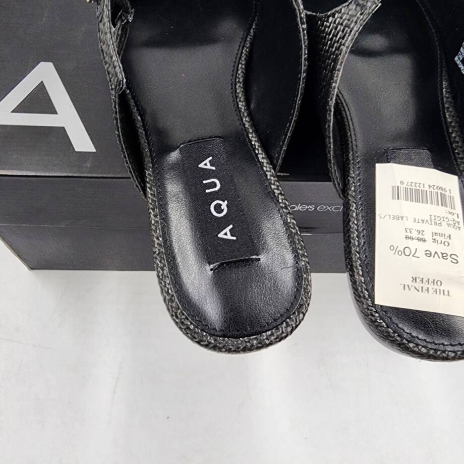 Aqua Gigii Pointed Square Toe Slip On Buckled Flats Women's 6M Black Solid
