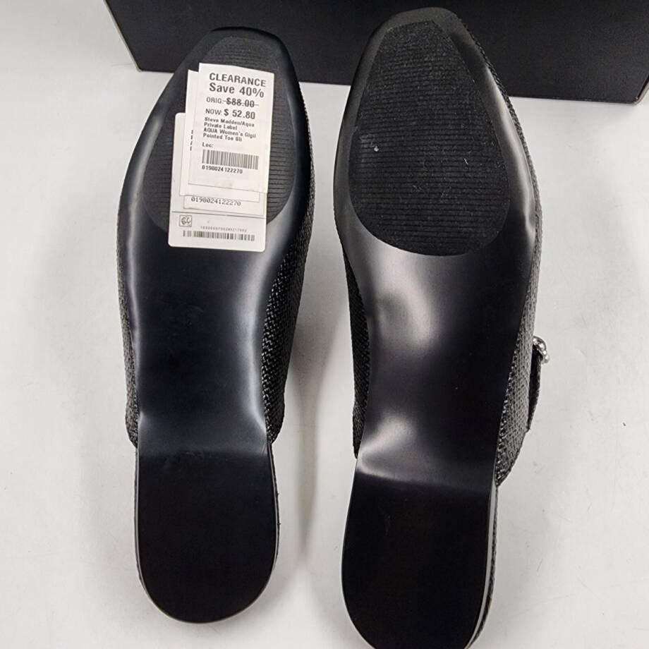 Aqua Gigii Pointed Square Toe Slip On Buckled Flats Women's 6M Black Solid