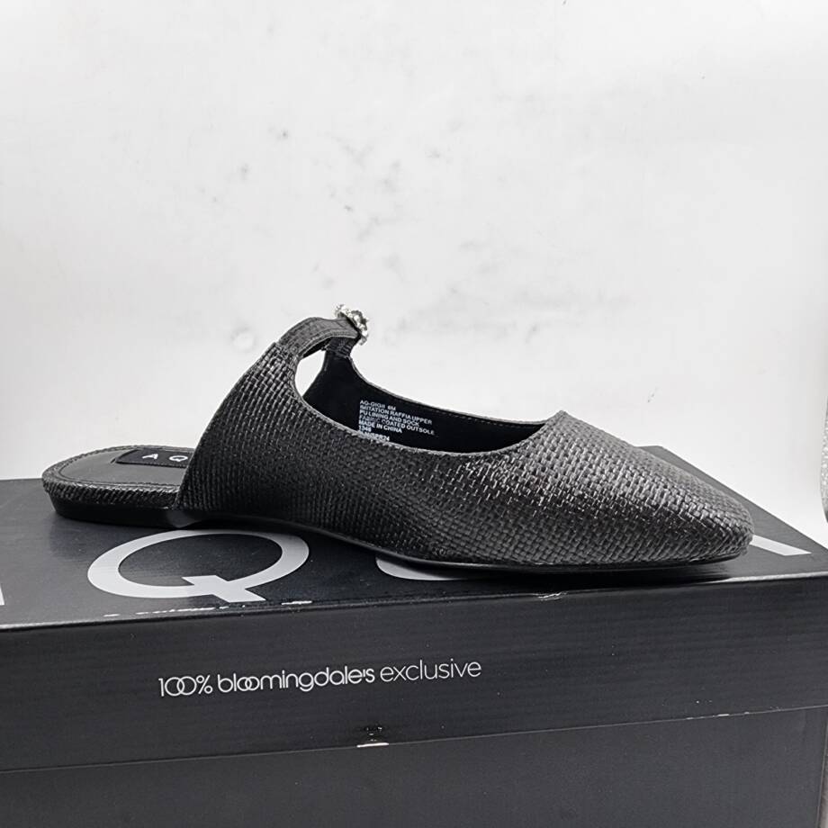 Aqua Gigii Pointed Square Toe Slip On Buckled Flats Women's 6M Black Solid
