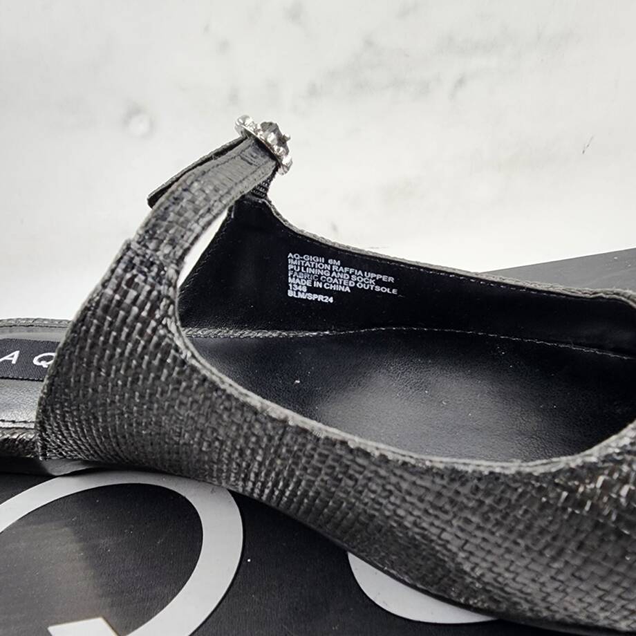 Aqua Gigii Pointed Square Toe Slip On Buckled Flats Women's 6M Black Solid