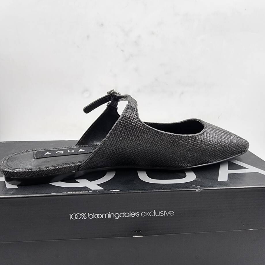 Aqua Gigii Pointed Square Toe Slip On Buckled Flats Women's 6M Black Solid