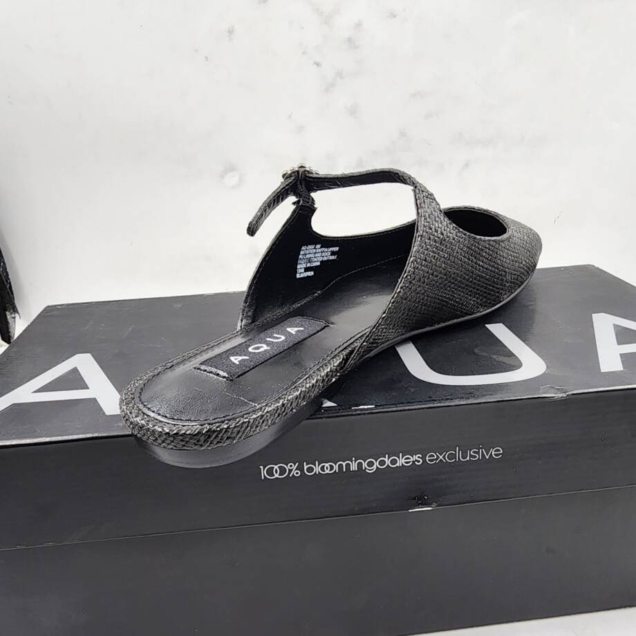 Aqua Gigii Pointed Square Toe Slip On Buckled Flats Women's 6M Black Solid