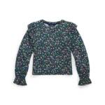 Polo Ralph Lauren Floral Ruffled Top Little Girls 5 Navy Multi Long Sleeve