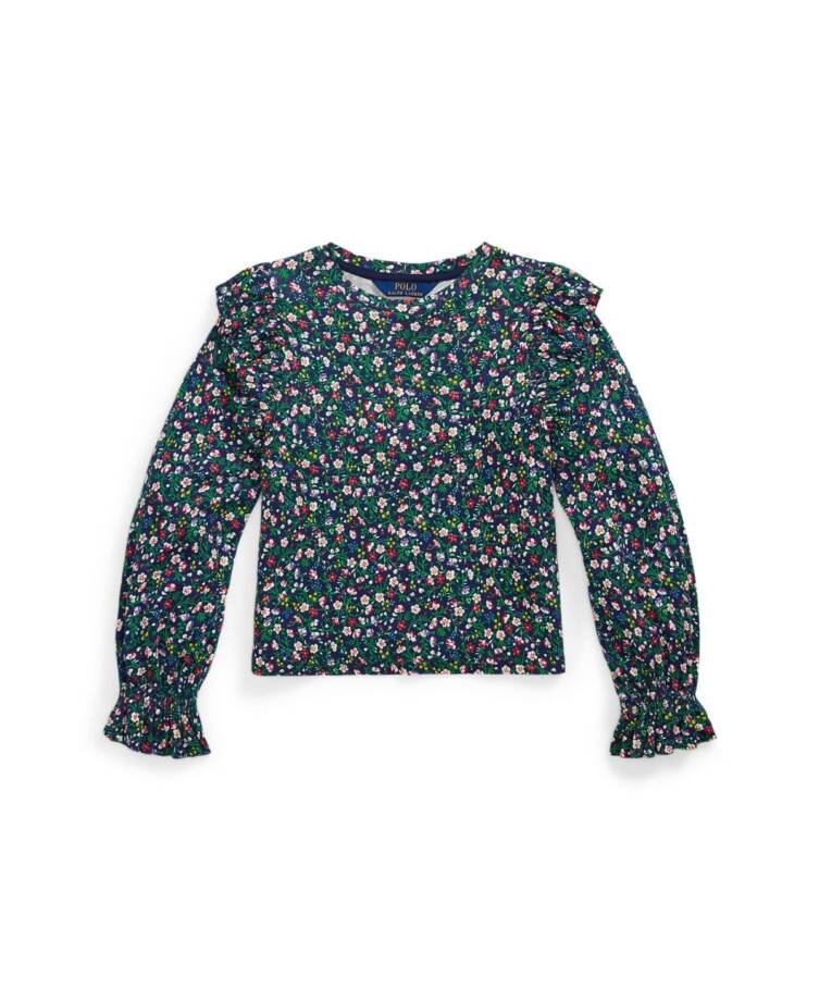 Polo Ralph Lauren Floral Ruffled Top Little Girls 5 Navy Multi Long Sleeve