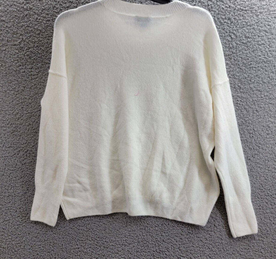 CeCe Cheers Crewneck Sweater Women's M Cream Solid Beaded Long Sleeve Pullover