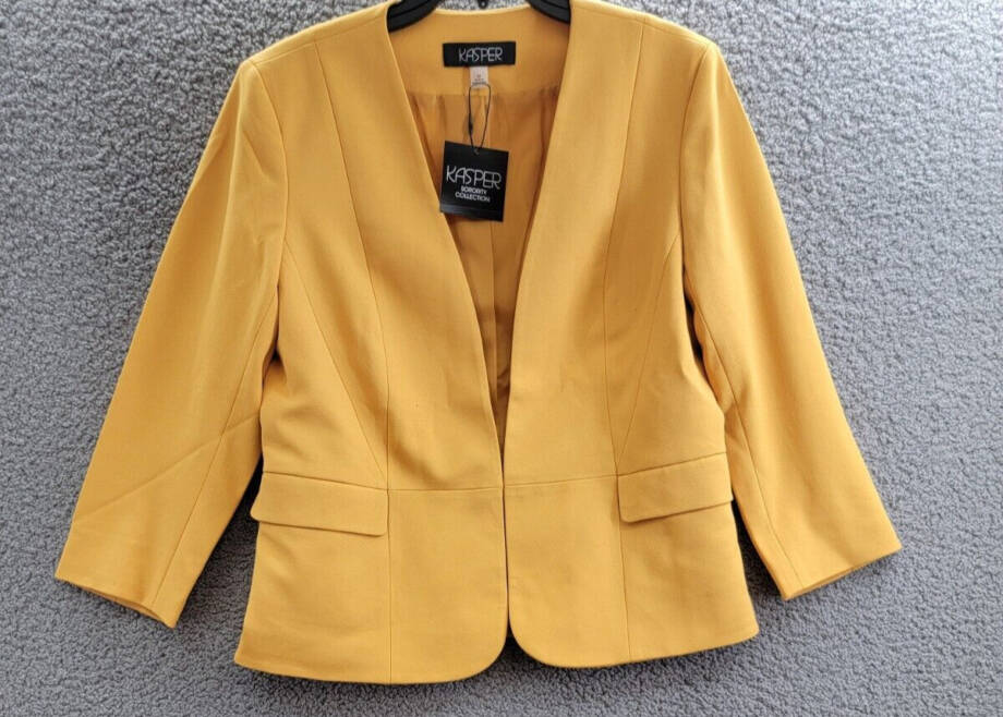 Kasper Collarless Open-Front Long-Sleeve Jacket Women's M Golden Signature Solid