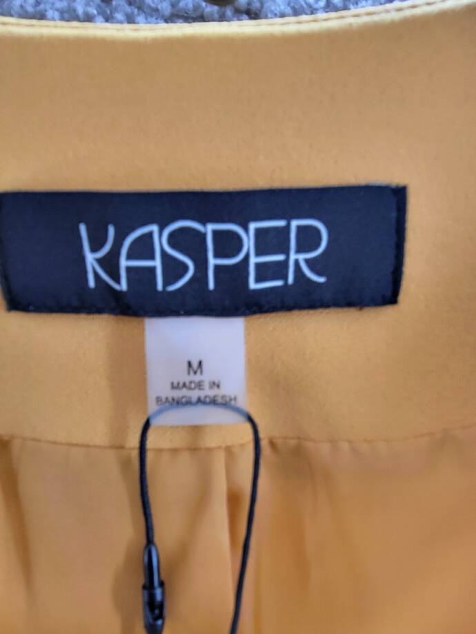 Kasper Collarless Open-Front Long-Sleeve Jacket Women's M Golden Signature Solid