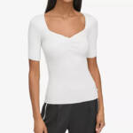 KARL LAGERFELD PARIS Sweetheart-Neck Sweater Women's S Soft White Short Sleeve