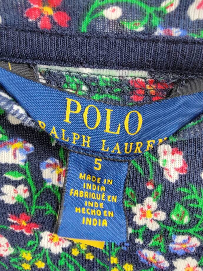 Polo Ralph Lauren Floral Ruffled Top Little Girls 5 Navy Multi Long Sleeve