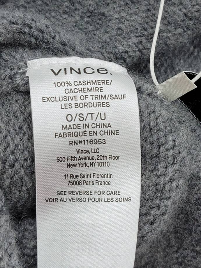 Vince Boiled Cashmere Chunky Knit Beanie Women's One Size Medium Gray Pull On