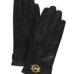 MICHAEL Michael Kors Leather Logo Ornament Gloves Women's M Black Slip On