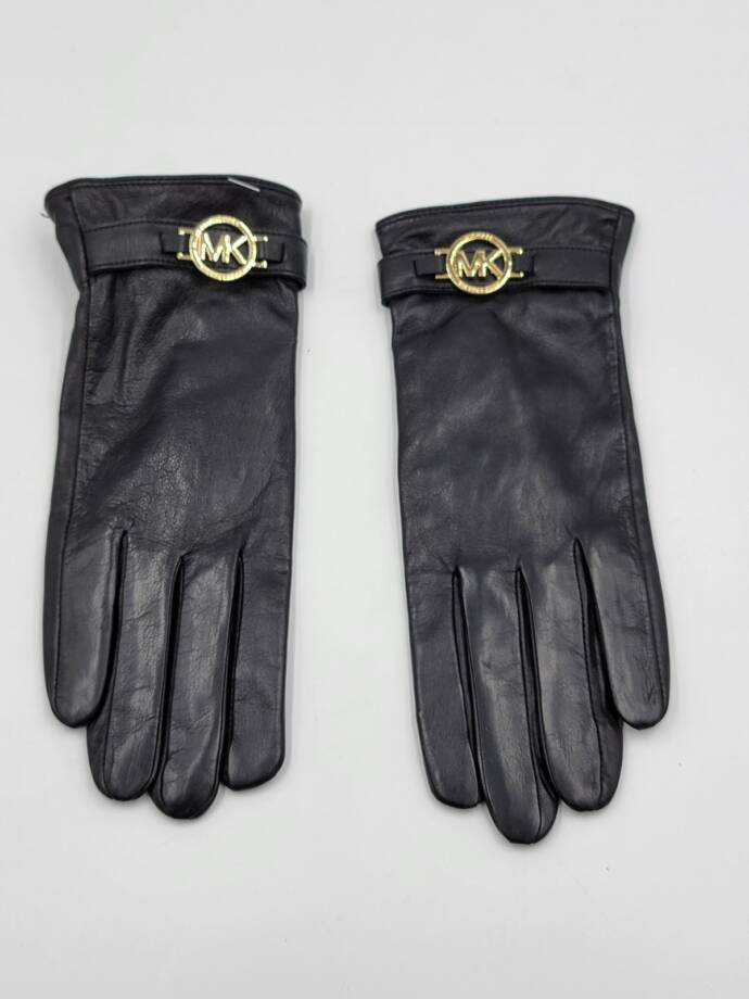 MICHAEL Michael Kors Leather Logo Ornament Gloves Women's M Black Slip On