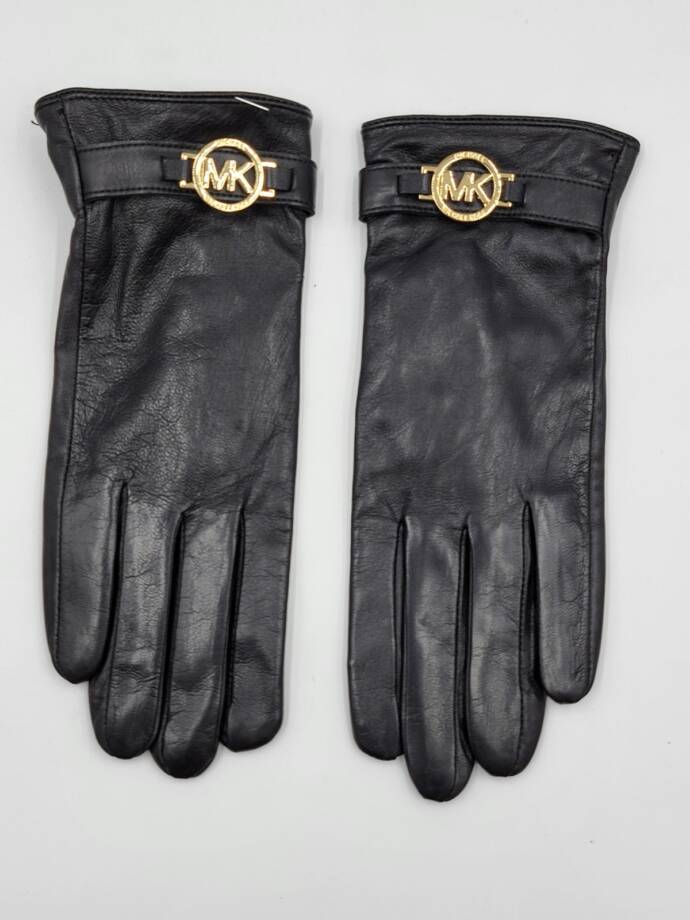 MICHAEL Michael Kors Leather Logo Ornament Gloves Women's M Black Slip On