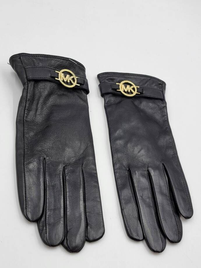 MICHAEL Michael Kors Leather Logo Ornament Gloves Women's M Black Slip On
