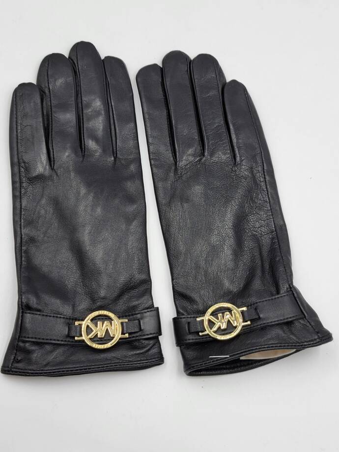 MICHAEL Michael Kors Leather Logo Ornament Gloves Women's M Black Slip On