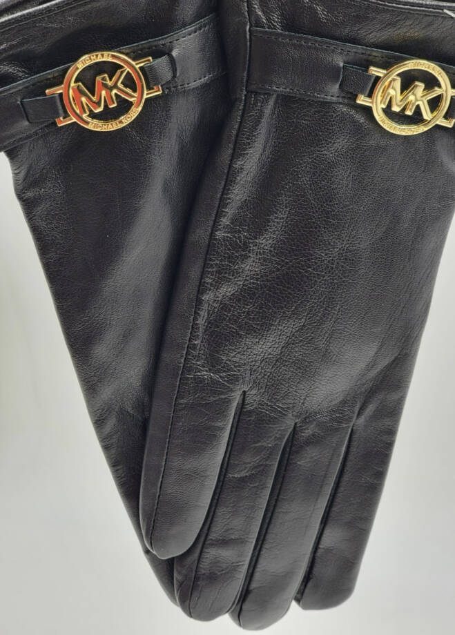 MICHAEL Michael Kors Leather Logo Ornament Gloves Women's M Black Slip On