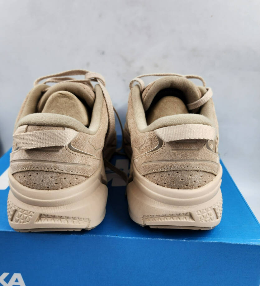 HOKA Clifton L Suede Low Top Sneakers Unisex 10W/9M Light Tan Round Toe Lace Up