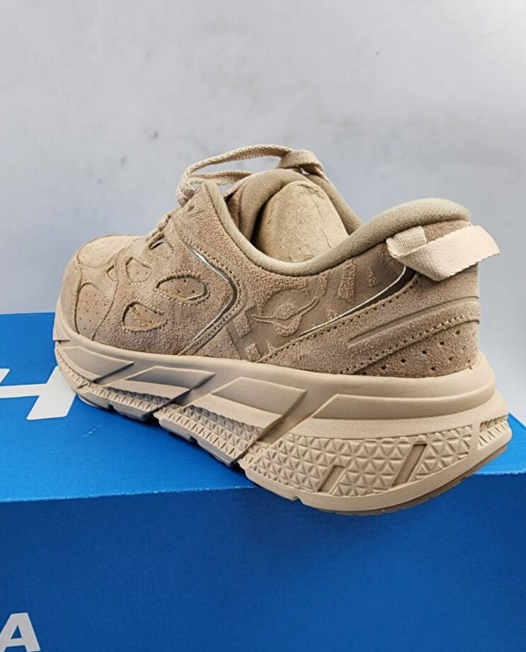 HOKA Clifton L Suede Low Top Sneakers Unisex 10W/9M Light Tan Round Toe Lace Up