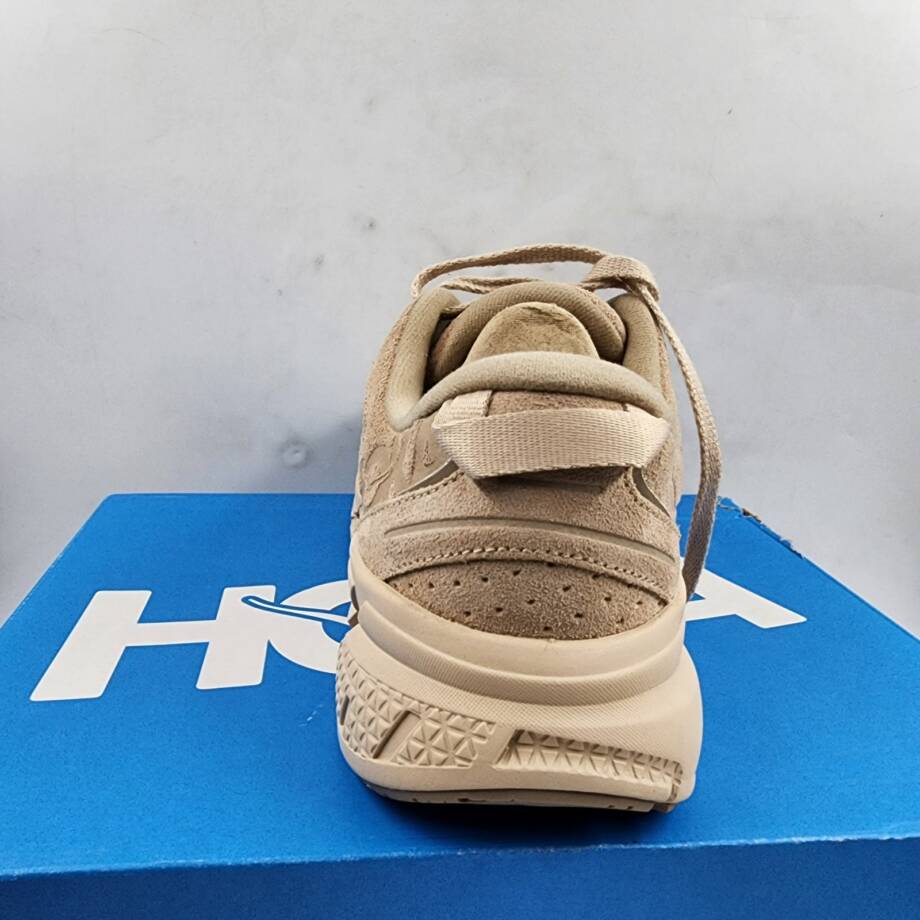 HOKA Clifton L Suede Low Top Sneakers Unisex 10W/9M Light Tan Round Toe Lace Up