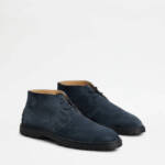Tod's Lace Up Desert Boots Men's 8/9.5US Blue Suede Embossed Monogram Round Toe